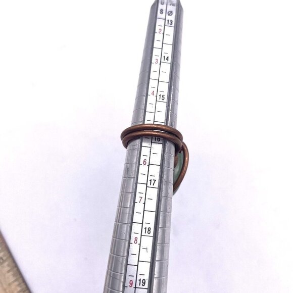 Copper Wire Wrap Green Stone Bead Ring Size 5 - Picture 4 of 4